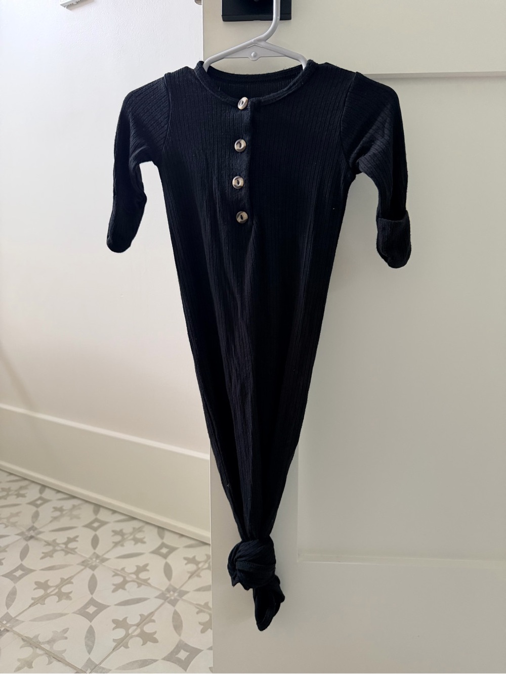 Lou Lou & Company Black Ribbed Henley Baby Gown with Button Front